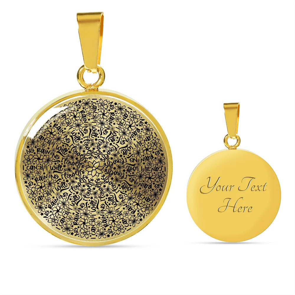 Inspirational Quote Floral Zentangle Personalized Engraved Gold Circle Necklace